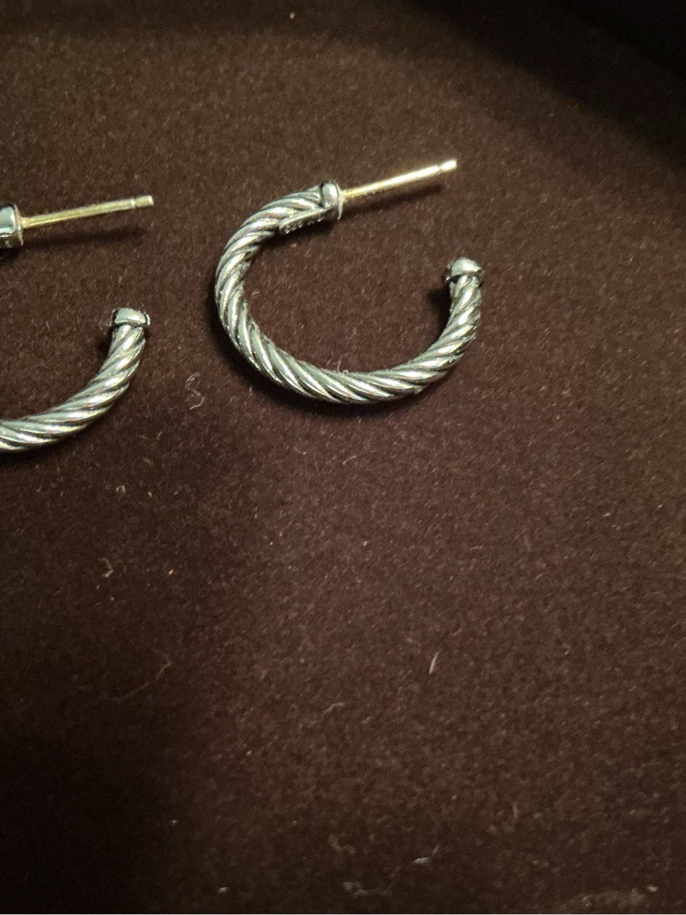 Twisted Rope Hoop Stud Earrings - Silver Tone